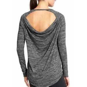 Athleta Pose Open Back Yoga Top Heather Gray Space Dye Long Sleeve Size L